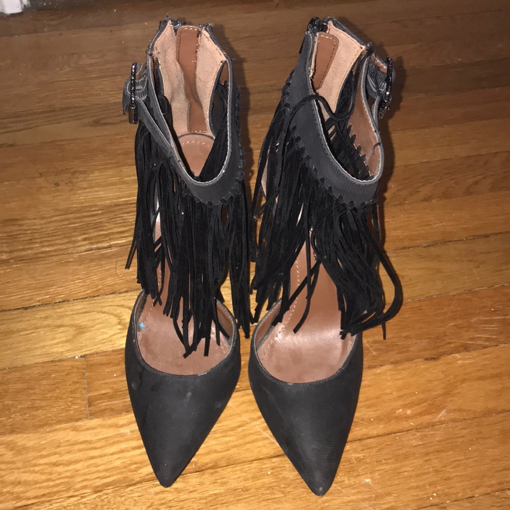 Black Fringe Stilettos